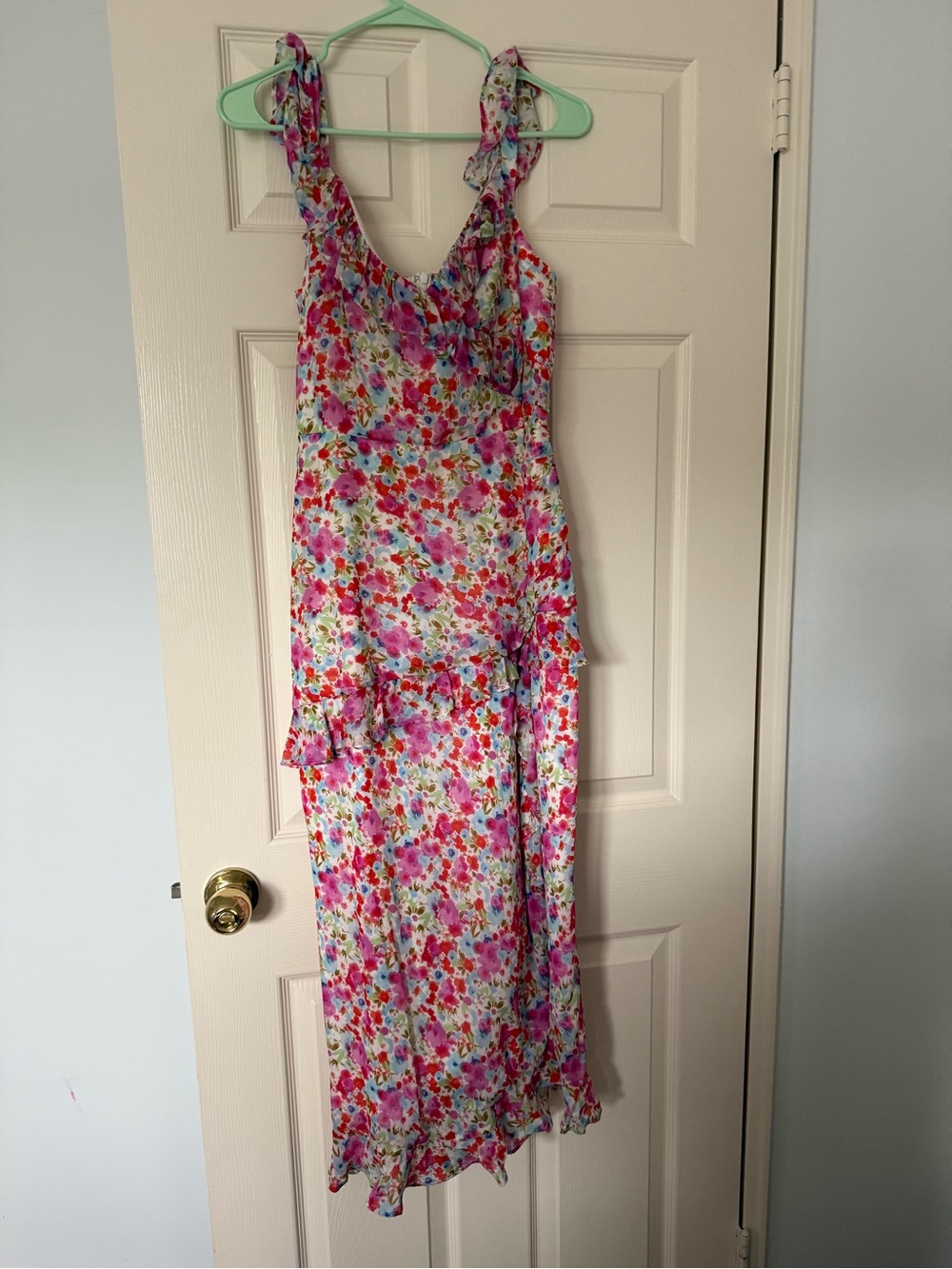 Floral Pink Multi Ruffle-Trim Maxi Dress